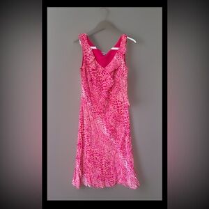 Ann Taylor Pink Animal Ruffled Silk Dress Carrie Inspired Baby shower Dress